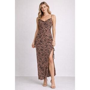 Lovestitch Womens Animal Print Cowl Neck Sleeveless Maxi Dress Size Small NWT